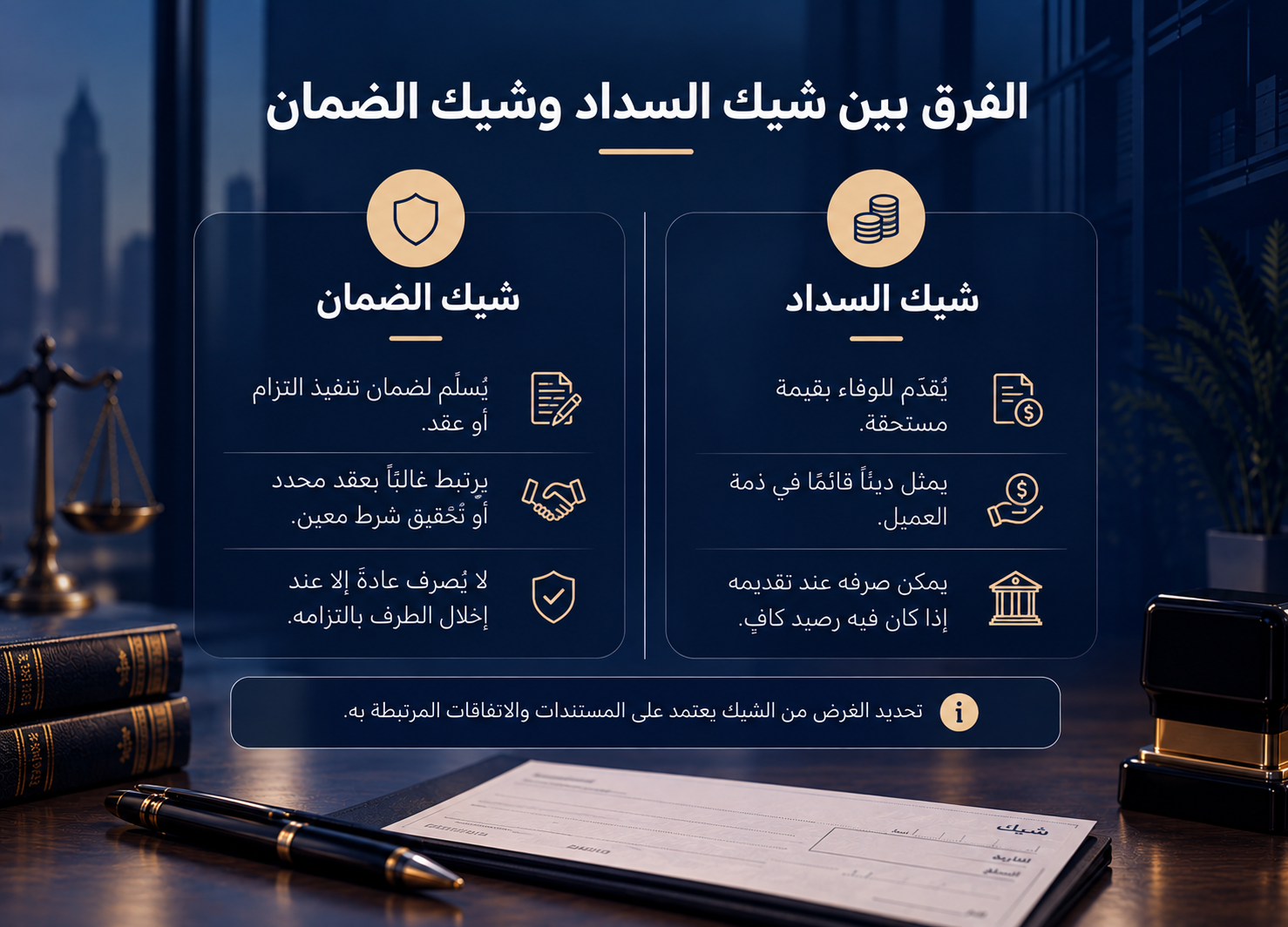 الفرق بين شيك السداد وشيك الضمان | شيك بدون رصيد